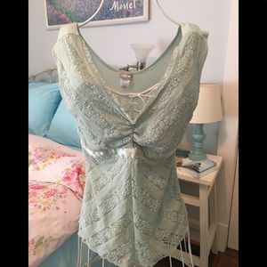 Sea foam green lace top with tie back size XL